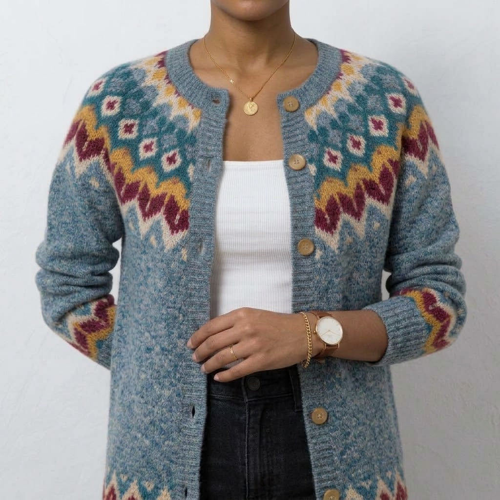 Meike | Kolorowy Kardigan Damski we Wzór Fair Isle